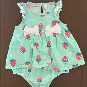 First Impressions Mint Green Strawberry Print Skirted Bodysuit